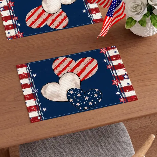 Heart Stripe Stars 4th of July Placemats Set of 4 12x18 Inch Patriotic America Memorial Day {3}