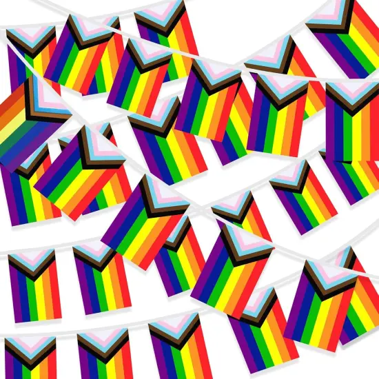 100 Pcs Progress Pride Flags Banner, 105 Feet Gay Rainbow Banner String Lesbian Pansexual Bisexual LGBTQ Pennant Flags Bunting for Home Garden Bars Pride Month LGBT Party Decorations {1}