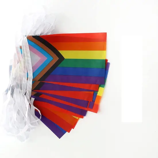 Progress Rainbow Pride Flags Banner String,Small Mini Rainbow Gay LGBT Pennant Flag For Rainbow Party Festival Decorations(50 Feet 38 Flags) {5}