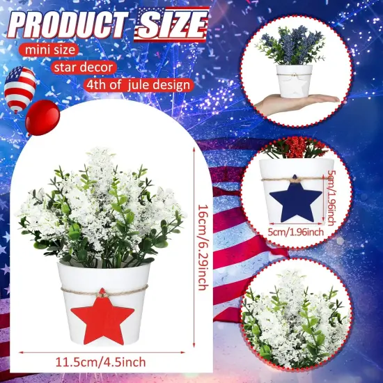 Set 4th of July Small Fake Plants Memorial Day Mini Artificial Potted Plants {2}