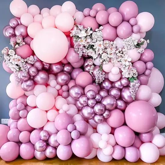 Pink Balloon Arch Kit Garland 100 pcs Different Sizes of 18 12 10 5 Inch Metallic Light Pink Magenta Silver Latex Balloons for Wedding Engagement Baby Shower Birthday Party Decorations {2}
