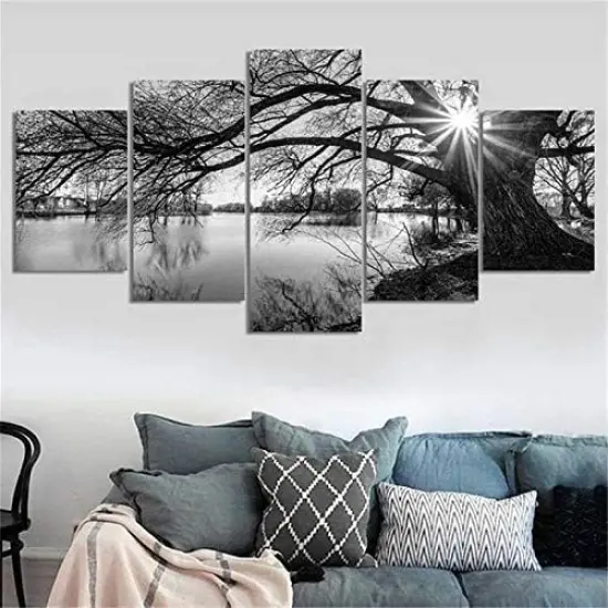 DIY 5D Full Diamond Art Kit,Black and White Tree Lake Surface Sunshine 5 Piece Multi Diamond Art Kits for Adults Paint with Diamonds Kits Diamonds Embroidery by Numbers 17.7x37.4 inch {5}