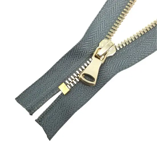 5MM Closed Bottom Zipper Gray Tape Brass Teeth 7 Inches {2}