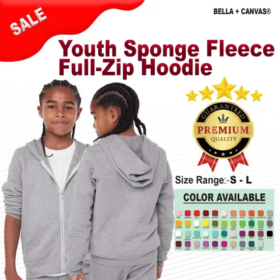 BELLA + CANVAS&reg; Youth Sponge Fleece Full-Zip Hoodie - 3739Y Navy {2}