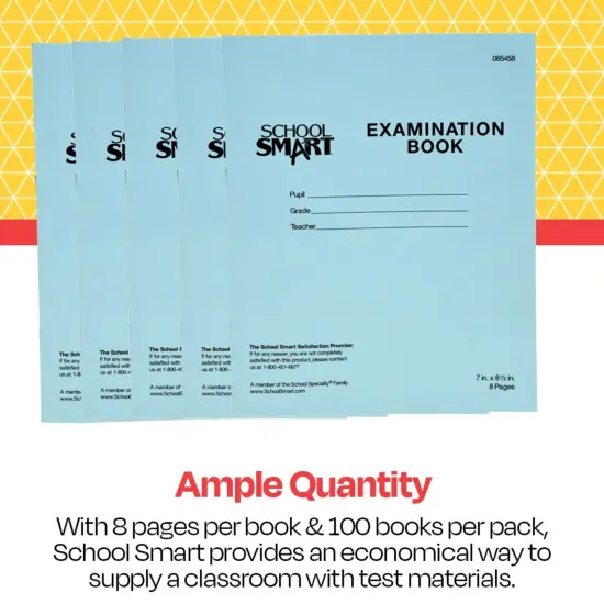 School Smart Examination Blue Books, 7 x 8-1/2 Inches, 8 Pages, Pack of 100 {6}