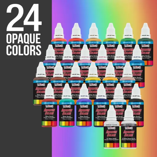 Cool Runner II Dual Fan Air Tank Compressor System Kit with Gravity Feed Airbrush, 24 Color Acrylic Paint Artist Set, Hose, Cleaning Pot, How-To Guide {6}