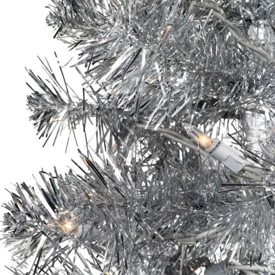 Northlight Pre-Lit Artificial Tinsel Christmas Tree - Silver - 7' - Clear Lights {5}