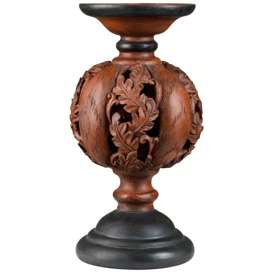 Melrose Carved Leaf Fall Harvest Pumpkin and Squash Pillar Candle Holders - 10" - Set of 2 Brown {7}