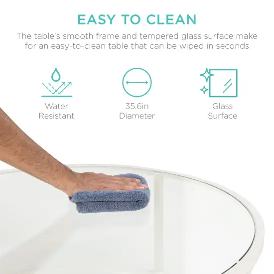 Best Choice Products 36in Round Tempered Glass Coffee Table for Home, Living Room, Dining Room White {3}