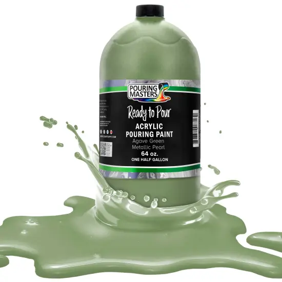 Pouring Masters Agave Green Metallic Pearl Ready to Pour Acrylic Pouring Paint - Premium 64-Ounce Pre-Mixed Fluid Acrylic Paint - Fluid Art Supplies for Canvas, Wood, Paper, Tile & Rocks {1}