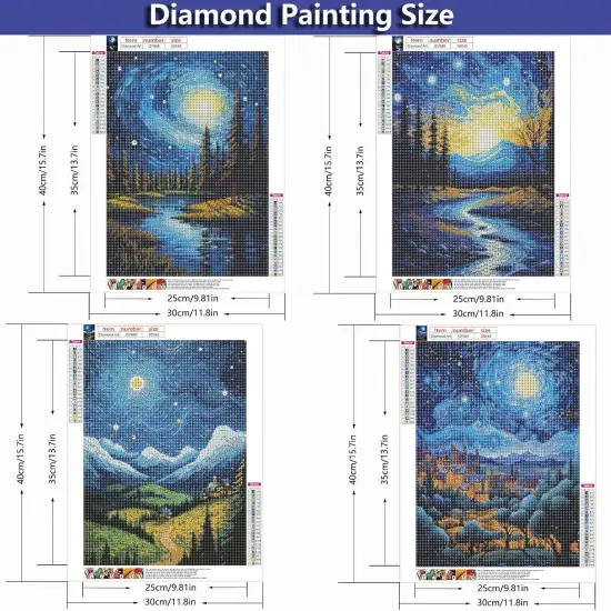 4 Pack Diamond Painting Kits for Adults, Van Gogh Starry Night Diamond Art Kits for Adults, Full Drill Diamond Art Paint with 5D Round Diamonds, DIY Gem Painting Kit for Home Wall Decor {4}