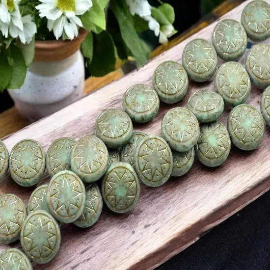 *12* 13mm Matte Opaque Jade Travertine AB Ishtar Coin Beads {1}