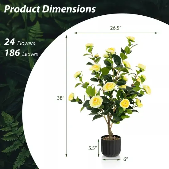 2-Pack 38" Faux Camellia Tree Artificial Floral Plant for Decoration Yellow {4}