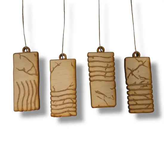 Ornament - Elemental Stones - Set of 4 - Raw Wood 2x4in {1}