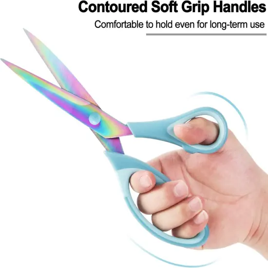 Scissors All Purpose, Sharp Titanium Blades Shears, Rubber Comfort Grip Handle, Multipurpose scissors 3 pack, Great for Office, Fabric, Craft, Sewing, Arts, School and Home Supplies, Blue {3}