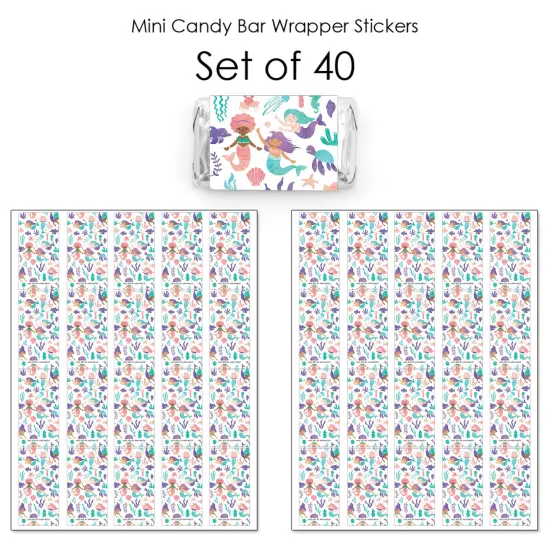 Big Dot of Happiness Mermaid Party Mini Candy Bar Wrapper Stickers, Mermaid Characters Birthday Party Small Favors - 40 Count Sticker Labels {4}