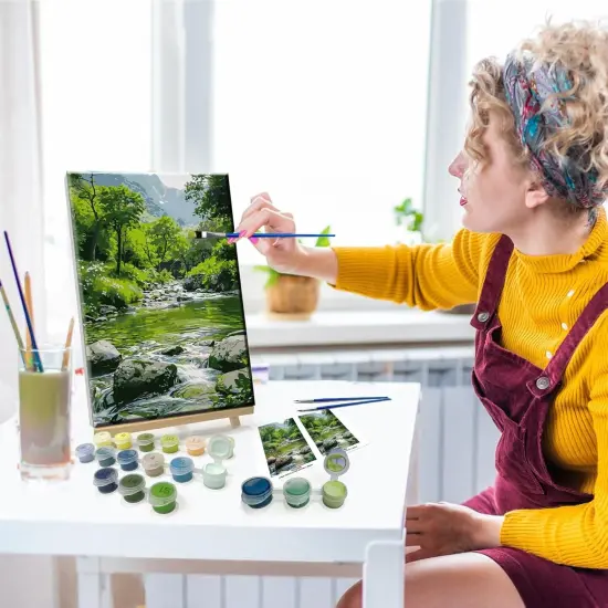 Landscape Paint by Number Kit for Adults Beginner with Easel Mountain Adult Paint by Number Kits on Canvas with Frame Forest DIY Oil Painting Kits for Gift Home Wall Decor 7.87x11.81 Inch {5}