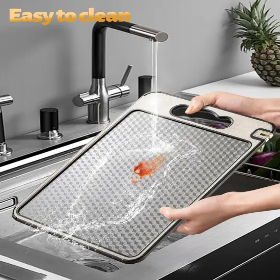 Stainless Steel Cutting Board for Kitchen, Non Toxic Large Chopping Board Double Sided Non-slip Scratch-resistant Mesh Design with Juice Groove Food-Grade Wheat Straw PP 15&times;10 In Easy to Clean {4}