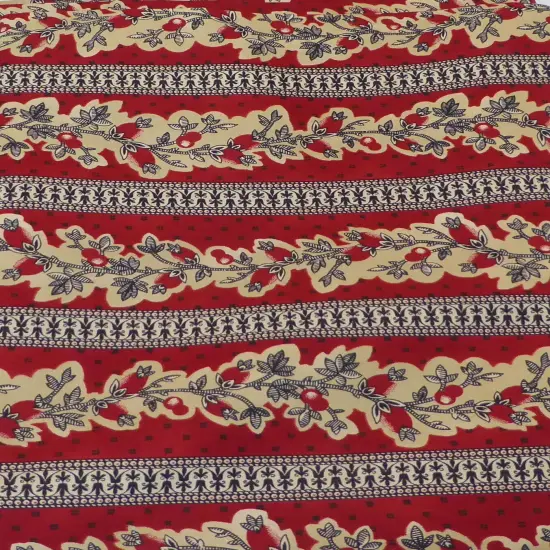 Red Floral with Berries and Black Cotton Fabric by the Yard {1}