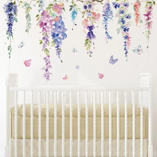 6 Pcs Flowers Wall Decals Stickers Vinyl Removable Peel and Stick Colorful Dragonflies Floral Wall Murals Decor for Bedroom Living Room Nursery(Elegant) {3}