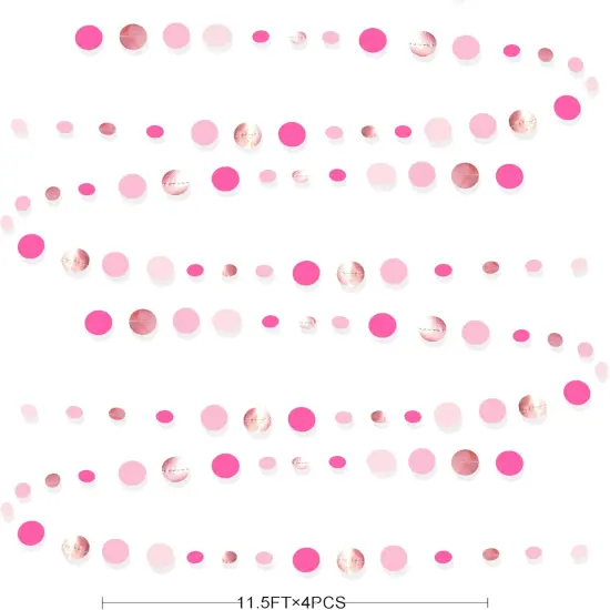 Hot Pink Rose Gold Party Decorations Circle Dots Garland Hanging Polka Dot Streamer for Girls Birthday Bachelorette Baby Shower Wedding Bridal Shower Anniversary Hen Party Supplies {2}