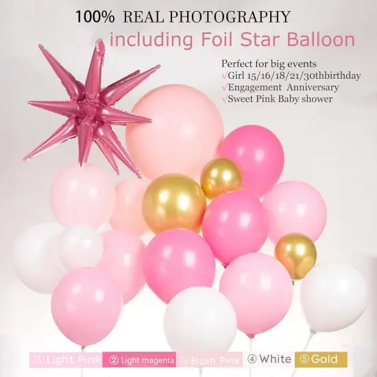 Pink Gold Balloon garland kit 135Pcs Pastel Pink and Gold white balloons for Girl baby shower women Sweet 16/21th Birthday Mother's Day Party Princess theme Decorations {3}