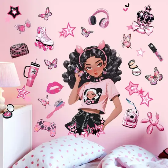 Bedroom Wall Stickers for Black Girls: Peel and Stick Fashion African American Butterfly Wall Decals - Wall Art Decor Kids Supplies Ages {1}