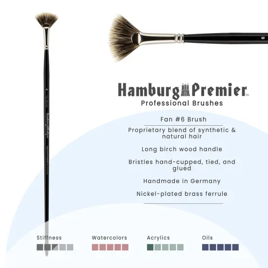 Creative Mark Hamburg Premiere Professional Oil Painting Brushes - Fan #6 Oil Paint Brush - Handmade in Germany, Natural & Synthetic Hair Blend, Long Triple-Lacquered Birch Handle {3}