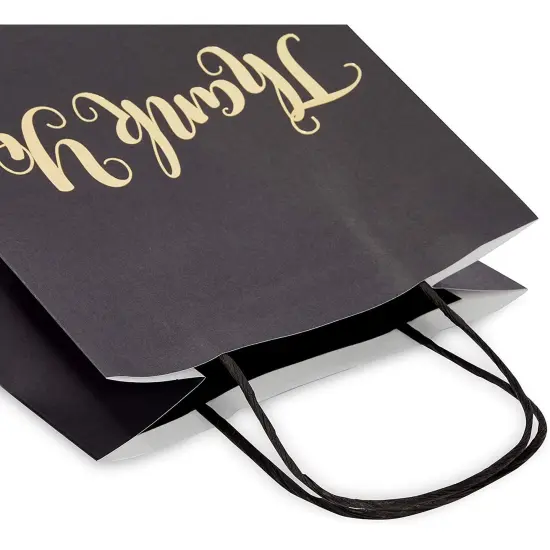 24 Pack Medium Black Thank You Party Favor Paper Goodie Gift Bags with Handles, Gold Foil {7}
