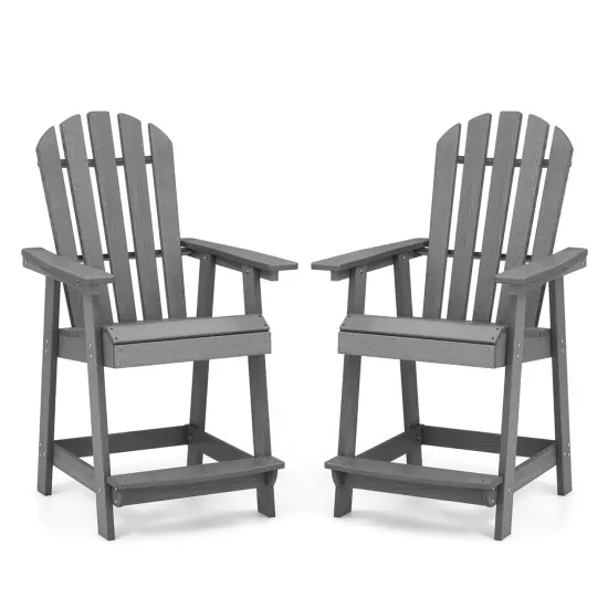 Costway 1/2/4 PCS Tall Bar Stool HDPE Patio Chair with Armrest Footrest Home Indoor Outdoor Gray {8}