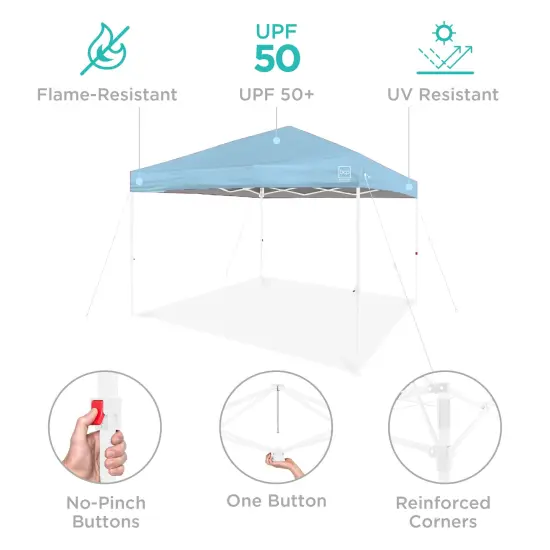 Best Choice Products 8x8ft Easy Setup Pop Up Canopy w/ 1-Button Setup, Wheeled Case, 4 Weight Bags French Blue/White {4}