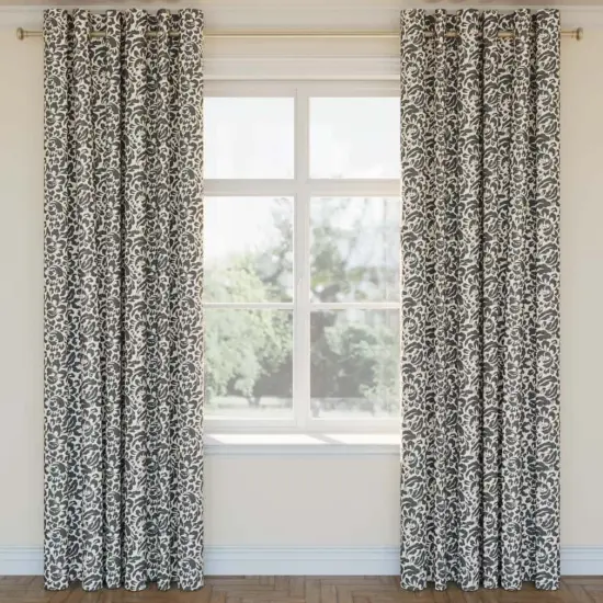 Slate - Grey & Silver Floral Upholstery Fabric 54 Inches" {2}