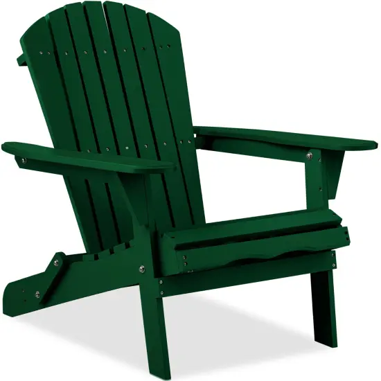 Best Choice Products Folding Adirondack Chair Outdoor, Wooden Accent Lounge Furniture w/ 350lb Capacity Yard Green {1}