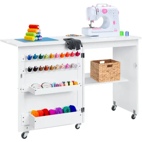 Best Choice Products Sewing Machine Table & Desk w/ Craft Storage and Trays White {1}
