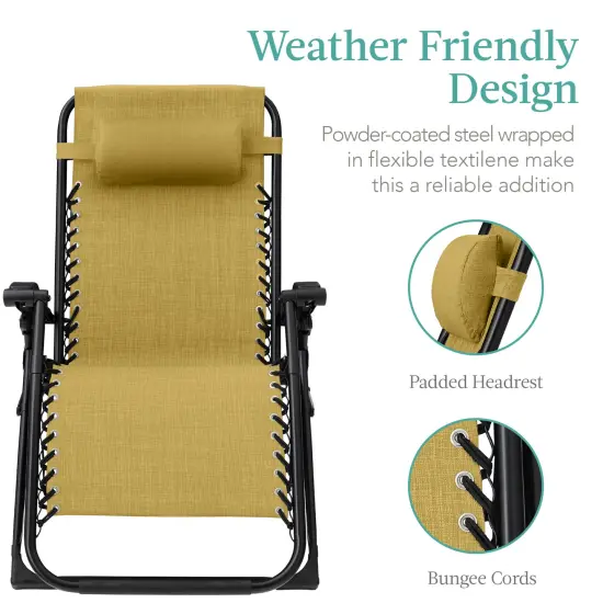 Best Choice Products Oversized Zero Gravity Chair, Folding Recliner w/ Removable Cushion, Side Tray Sunflower Yellow {3}