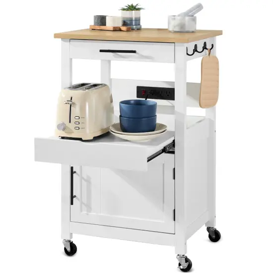 Best Choice Products Rolling Kitchen Island Cart, Single Door Cabinet w/ Drawer, Sliding Tray, Outlet White {1}