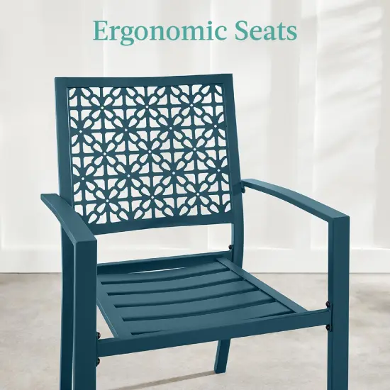 Best Choice Products 3-Piece Stackable Patio Bistro Set, Outdoor Chat Furniture w/ 2 Chairs, Table Peacock Blue {5}