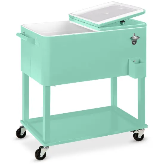 Best Choice Products 80qt Steel Rolling Cooler Cart w/ Bottle Opener, Catch Tray, Drain Plug, Locking Wheels Mint {1}