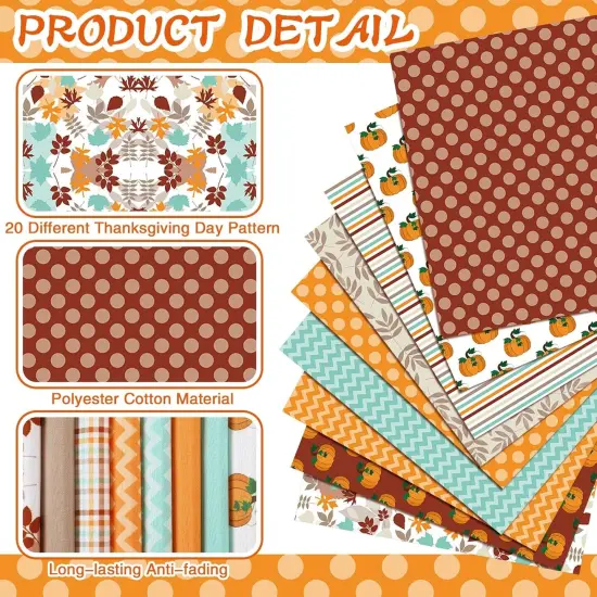 20 Pcs Fall Pumpkin Quilting Fabric Square - 10''x10'' {3}