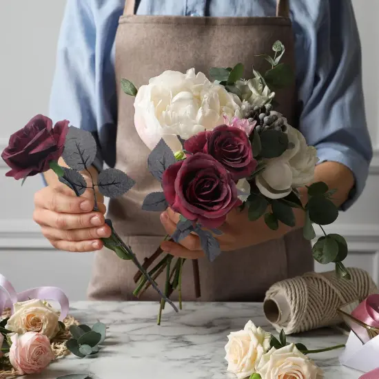 12 Pack Valentine's Day Wine Red Artificial Roses Bouquet Vintage {6}