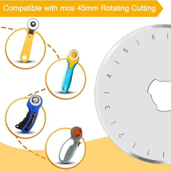 10 PCS 45mm Rotary Cutter Replacement Blades Ultra-Sharp and Durable Steel Blades with Clear Scale Rotary Cutter Blades for Quilting Sewing Crafting and Fabric Leather Cutting (45mm-Silver) {4}
