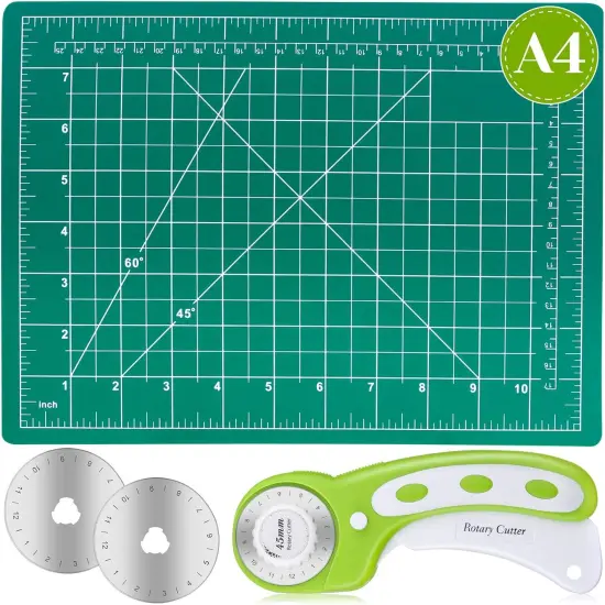 Rotary Cutter Set, Self Healing Sewing Mats Rotary Cutter and Mat 45mm Rotary Fabric Cutter Set with 2 Blades Rotary Cutting Mat for Crafts Fabric Quilting Hobby (9" x 12" (A4)) {1}