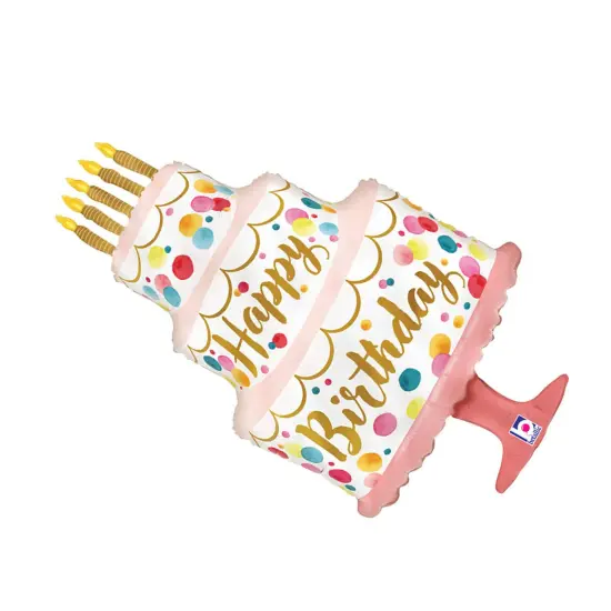 Betallic&reg; 33 Inch Happy Birthday Satin Pink Cake Foil Mylar Balloon {4}