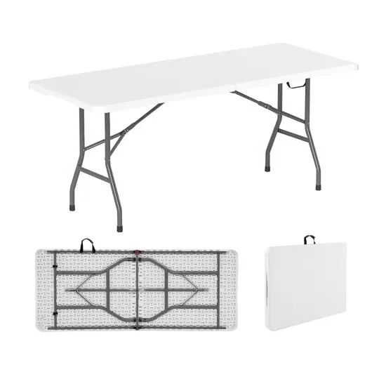 HDPE Folding Table with Metal Legs, Portable and Weatherproof White {9}