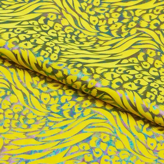 Funky Leopard Hologram Spandex Fabric Coral UV/B Reactive {5}