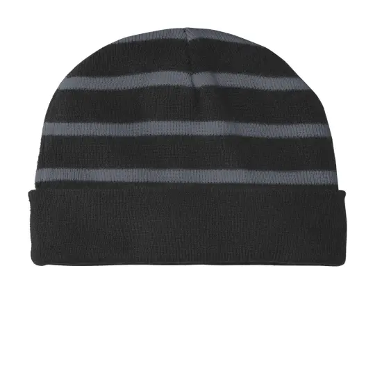 Sport-Tek&reg; Striped Beanie with Solid Band Black/ Gold {3}