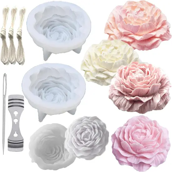 Large&Small Peony Flower Silicone Soap Molds 3PCS Peony Silicone {1}