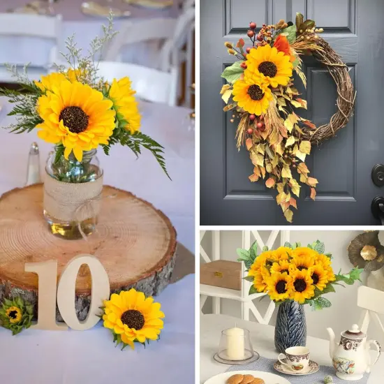 20 Pcs Bright Yellow Summer Sunflowers with Stems &ndash; Artificial Silk Blooms for DIY Home & Garden Projects Floral Arrangements {4}