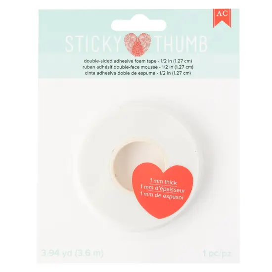 Sticky Thumb Double-Sided Foam Tape 3.94 Yards-White, 0.50"X1mm {1}