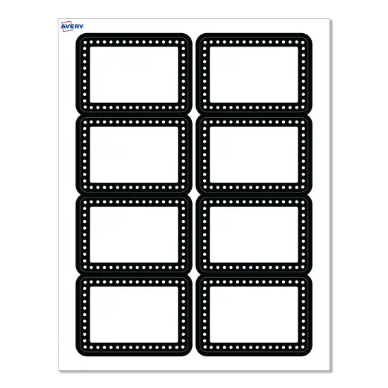Avery® Printable Rectangle Adhesive Name Tags, Black & White Polka Dots Design, 2-1/3" x 3-3/8", Matte White Removable Name Tags, Laser/Inkjet, 80 Total, Great for Name Badges {1}
